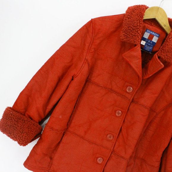 Vintage Scorpio USA Men's Casual Retro Red Suede Button Front Coat Jacket L 90s - Picture 3 of 10
